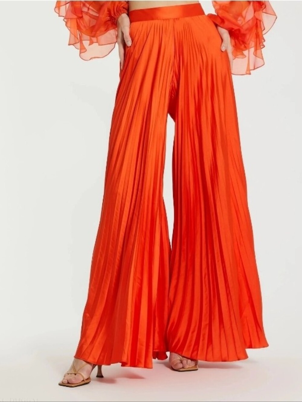 Mac Duggal NWT Charmeuse Orange Pleated Wide Leg Palazzo Pants Size XS #R26852